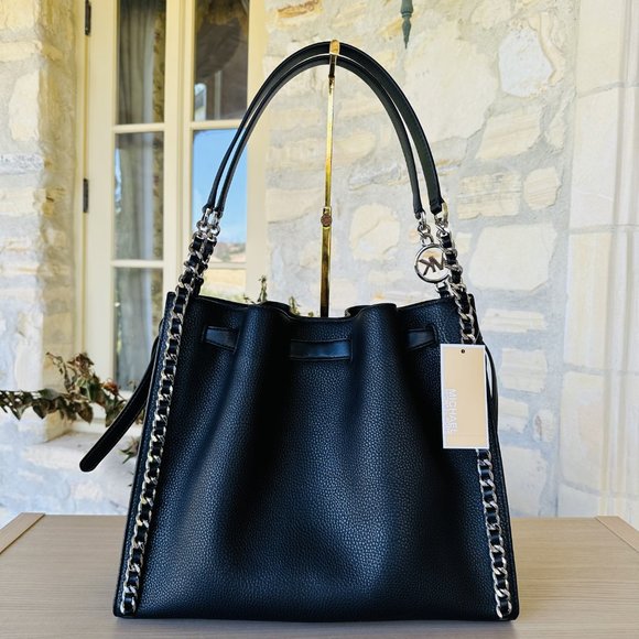 Michael Kors Mina LARGE Chain Shoulder/ Continental Wallet Leather Black NWT - Picture 4 of 14